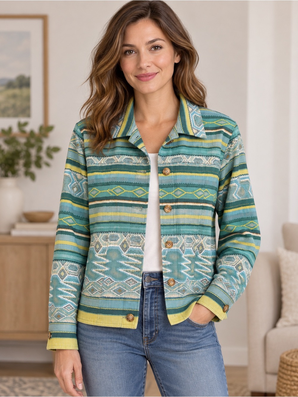 Coldwater Creek Linen Blend Southwestern Jacket – Size Small